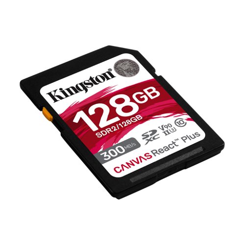 8KISDR2128GB | Kingston’s Canvas React Plus SD card delivers high-performance speeds which are designed to work with industry-standard professional cameras for creatives that shoot 4K/8K videos and high-resolution photos. Designed with the latest UHS-II standards and top-of-the-line U3 and V90 speed classes, the Canvas React Plus SD enables you to shoot sequential burst-mode shots with recording speeds of up to 260MB/s. Execute your creativity without experiencing slow speeds and dropped frames while maximising workflow and efficiency. With transfer speeds of up to 300MB/s enhance your post-production process and handle heavy workloads with ease while capturing cinematic quality in high-resolutions.