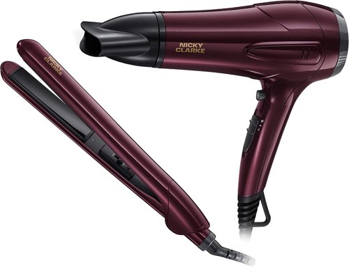Nicky Clarke NGP227 Dry and Style Hair Dryer and Hair Straightener Gift Set Burgundy