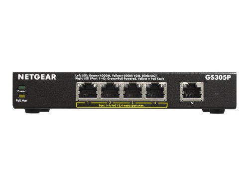 NETGEAR GS305Pv2 5 Port Unmanaged Gigabit Power over Ethernet Network Switch