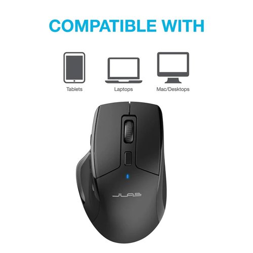 8JL10379841 | Performance in handThe JBuds Wireless Bluetooth Mouse offers full-sized functionality with a personalized approach. With seven buttons and a comfortable feel, you have everything you need to reach WFH greatness, and everything you want to play your game, your way. And you can save up to three user profiles through our JLab Work app, so switching between your favourite functions and your top devices is only a click away.