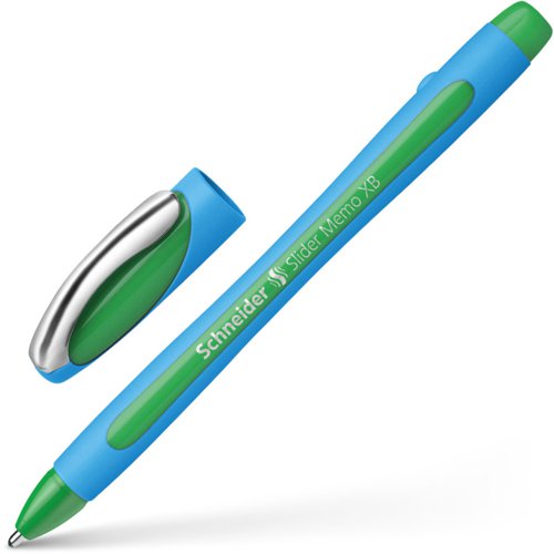 Schneider Slider Memo XB Ballpoint Pen Extra Broad Tip Green Ink with Viscoglide Technology made of 85% Recycled Plastic (Pack 10) - 150204