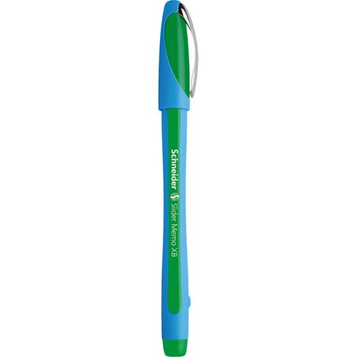 Schneider Slider Memo XB Ballpoint Pen Extra Broad Tip Green Ink with Viscoglide Technology made of 85% Recycled Plastic (Pack 10) - 150204  49279SQ