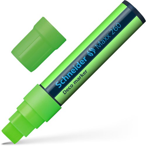 Schneider Maxx 260 Chalk Marker Odourless Liquid Chalk Chisel Tip 5mm-15mm Line Width Green (Pack 5) - 126011  49503SQ