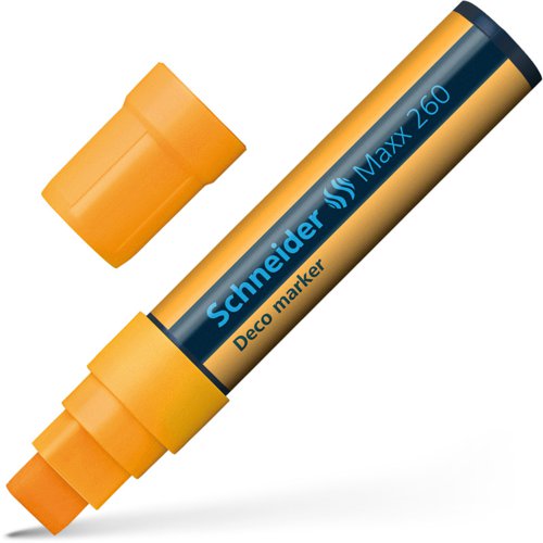 Schneider Maxx 260 Chalk Marker Odourless Liquid Chalk Chisel Tip 5mm-15mm Line Width Orange (Pack 5) - 126006 Chalk Markers 49482SQ