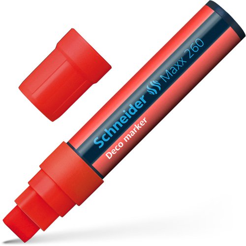 Schneider Maxx 260 Chalk Marker Odourless Liquid Chalk Chisel Tip 5mm-15mm Line Width Red (Pack 5) - 126002  49468SQ