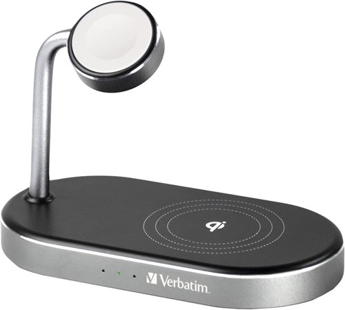 Verbatim WCS-02 Aluminium 3-in-1 Qi MFi Wireless + Apple Watch + QC 3.0 Charging Station 49556 Battery Chargers VM49556