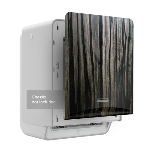 KC03763 | The Kimberly-Clark Professional ICON dispensing system is the newest industry-leading innovation, delivering confidence by design. Featuring first-of-a-kind versatility, the ICON dispenser effortlessly enhances the look of the washroom with an exclusive line of interchangeable faceplates to help reimagine the washroom, this faceplate is an ebony woodgrain design, for a sleek, elegant look. A quick and easy faceplate swap from the original to the ebony woodgrain design. Designed to take minimal effort, changing the faceplate is literally a snap in a few steps.