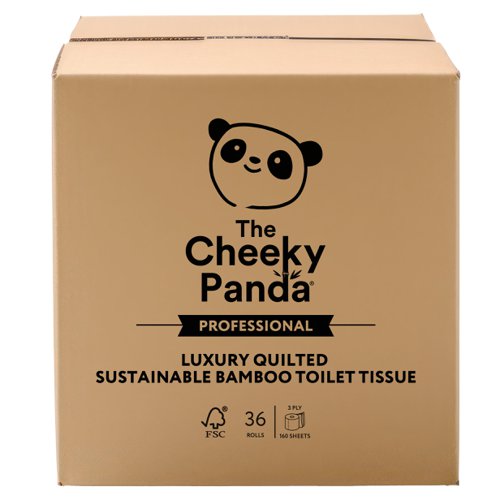 Cheeky Panda Sustainable Plastic-Free Bamboo Toilet Tissue  3 Ply Embossed 160 Sheets Per Roll (Pack 36) - LQTOILT36  53080CY