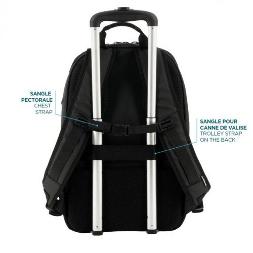 8MNM003066 | The One professional travel backpack is suitable for your short business trips. This backpack has two large main compartments. The first compartment allows you to store your clothes and other belongings, with pockets and elastic straps to keep them in place during transport. The second compartment has a reinforced compartment for your laptop and tablet and an accessory pocket. This bag is also equipped with front pockets and a secret pocket in the back and a strap to position your bag on your suitcase. For more comfort during its use, the straps and the back of the bag are reinforced and padded.