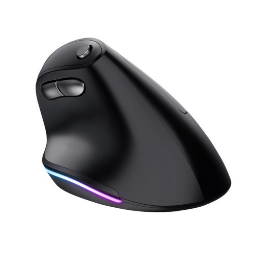 8TR24731 | Wireless, rechargeable lighted mouse with an ergonomic, vertical design to reduce arm and wrist strain, and with lighting.The Bayo Ergonomic Rechargeable Wireless Mouse’s ergonomic vertical design positions your wrist in such a way that reduces strain and provides all-day comfort. Plus, its wireless capabilities let you work unconstrained.An included USB-C cable enables you to recharge without missing a beat – so you can work more efficiently. Plus, an on/off switch and low-battery LED keep you energy-conscious.Adjust the mouse’s sensitivity from 800-2400 DPI, depending on your preferences. Meanwhile, two thumb buttons allow you to move easily backwards and forwards in your browser. An adjustable multicolour LED strip on the bottom of the mouse provides your work setup with a lively yet understated vibe. 