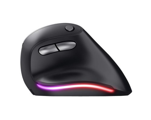 Wireless, rechargeable lighted mouse with an ergonomic, vertical design to reduce arm and wrist strain, and with lighting.The Bayo Ergonomic Rechargeable Wireless Mouse’s ergonomic vertical design positions your wrist in such a way that reduces strain and provides all-day comfort. Plus, its wireless capabilities let you work unconstrained.An included USB-C cable enables you to recharge without missing a beat – so you can work more efficiently. Plus, an on/off switch and low-battery LED keep you energy-conscious.Adjust the mouse’s sensitivity from 800-2400 DPI, depending on your preferences. Meanwhile, two thumb buttons allow you to move easily backwards and forwards in your browser. An adjustable multicolour LED strip on the bottom of the mouse provides your work setup with a lively yet understated vibe. 