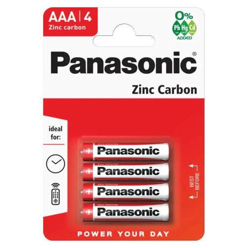Panasonic Zinc Batteries AAA R03 1.5V (Pack 4) - PANAR03RB4