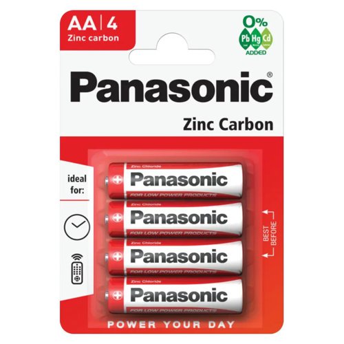 Panasonic Zinc Batteries AA R6 1.5V (Pack 4)  - PANAR6RB4