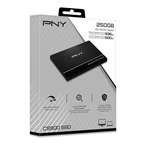 8PN10385636 | PNY CS900 is the ideal solution for a mainstream solid state drive (SSD) upgrade from a hard disk drive (HDD). The CS900 delivers all the most sought after features at an excellent value, and is designed for an easy and cost-effective HDD replacement in the PC system to help realize faster boot times, quicker application launches and better overall system performance. With no moving parts, PNY CS900 is highly durable, less likely to fail, and features a 3-Year Limited Warranty 