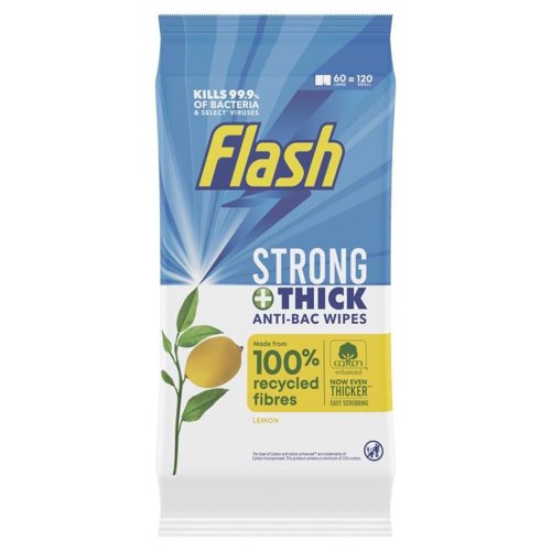 Flash Anti-Bacterial Large Wipes Lemon (pack 60 Large or 120 Small) - 0706127