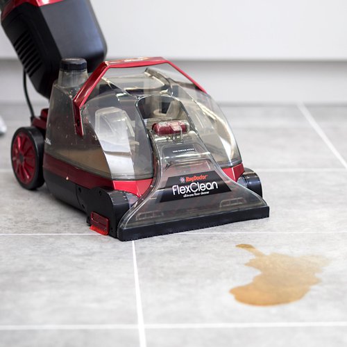 8RU93392 | Rug Doctor’s latest all-in-one floor cleaner, the FlexClean, thoroughly cleans carpet and hard floors with a single lightweight, compact, multi-floor machine. Quickly adapt to clean carpets, rugs, hardwood, tile, laminate, concrete, vinyl, and many other surfaces without changing the machine or cleaning solution concentration. Just replace the cleaning nozzle, spin the knob to pick the appropriate cleaning mode, and the machine is ready for any floor cleaning challenge.The FlexClean is readily manoeuvrable to clean backwards and forwards like a vacuum; eliminating difficult dirt, stains, spills, odours and other general stains. The deep cleaning suction power, revolving brush penetration, squeegee nozzle and dual action formula solutions are tough on dirt but gentle on all surfaces. Change the flow setting quickly and simply for deep carpet cleaning, routine quick dry carpet cleaning and hard floor cleaning for beautiful, residue-free, rejuvenated and deodorised floors.