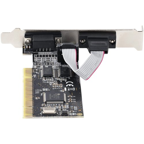 8ST10349695 | This multiport PCI RS232 serial adapter card lets you add two RS232 (DB9) serial ports to your computer through a PCI slot, as if they were native serial ports. The dual port PCI serial card enables you to interact with serial devices, such as card readers, printers, PIN pads, and modems, at speeds of up to 115.2Kbps.With broad OS support, including for Windows (7 and up), and Linux (2.6.x to 5.x LTS versions only), this 2 port PCI serial card is easy to integrate into mixed environments. The card comes pre-configured with a full-profile bracket, and includes optional low-profile brackets, so installation is easy regardless of the case form factor. This card is a direct replacement for PCI2S550_LP and PCI2S550