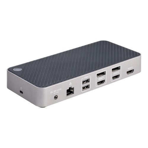 8ST10381213 | This USB-C Triple 4K Monitor Docking Station enables wide workstation flexibility, featuring compatibility with USB-C, or Thunderbolt 3/Thunderbolt 4 laptops, and supporting multiple combinations of Ultra HD 4K DisplayPort and HDMI monitors.This triple-4K docking station uses a combination of its integrated DisplayLink graphics controller and your computer's DP Alt Mode enabled USB-C port to provide three independent 4K displays.Connect any combination of HDMI and/or DisplayPort monitors to Video Ports 1 and 2 (DisplayLink), at resolutions up to 4K at 60Hz. Connect an HDMI monitor to Video Port 3 (DP Alt-Mode), at resolutions up to 4K at 30Hz. This high-resolution video performance is ideal for detailed graphics applications, enhancing your productivity by expanding the display capabilities of your laptop.Connect the docking station to your computer's USB 3.2 Gen 2 (10Gbps) Type-C port to provide a wide range of port connectivity, options and features.