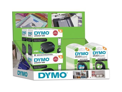 DYMO LetraTag 200B Counter Display Unit (6 Machines with 10 White Paper Tapes and 10 White Plastic Tapes) - 2188202