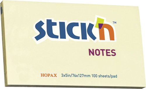 Stickn FSC Sticky Notes 76x127mm 100 Sheets Per Pad Pastel Yellow Plastic Free Packaging (Pack 12) - 21898