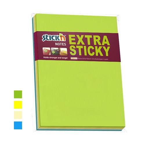 ValueX Extra Sticky Notes 203x150mm 45 Sheets Per Pad Neon Assorted Colours (Pack 4) - 21849