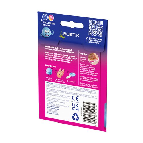 Bostik Blu Tack Original Reusable Adhesive Handy Pack 45g Pink (Pack 12) - 30605530