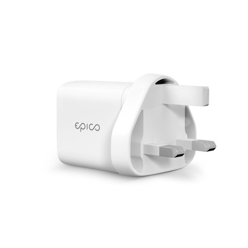 8EC10383998 | Epico 45W Dual Charger for charging multiple of your devices. Your MacBook Air, iPhone, iPad and even Apple Watch. Thanks to Power Delivery (PD) technology, it charges all your devices quickly yet efficiently while it handles different charging protocols and recognizes the voltage and current requirement of each device. The charger effectively splits power between two USB-C PD ports (20W and 25W) and charges up to 45W when using a single port. PWM (Power management) chip protects the device from short circuits, overheating and overvoltage. Minimalistic gadget ideal for travelling.