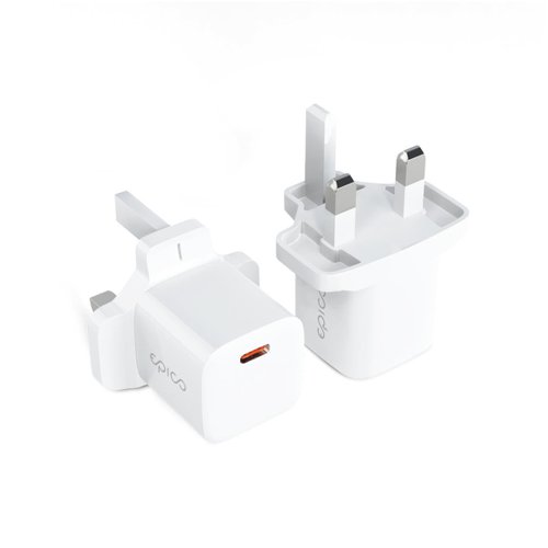Epico Mini USB C Charger with UK Plug White