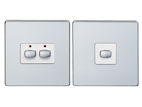 EnerGenie MiHome Smart Polished Chrome 2 Gang Light Switch Electrical Fittings 8ENMIHO092