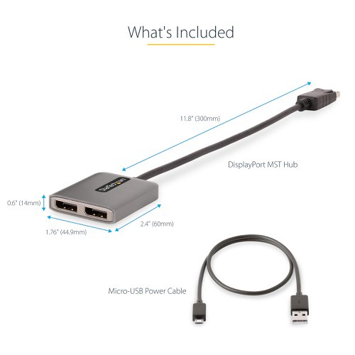 StarTech.com 2-Port Dual 4K 60Hz DisplayPort MST Hub 1ft (30cm) Built-in Cable  8ST10381215