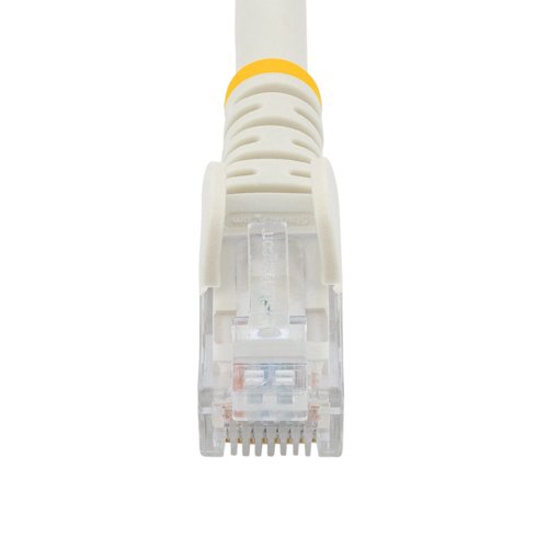 8ST10011638 | The N6PATCH50WH Cat 6 Patch Cable (50 ft) meets or exceeds all Category 6 cable specifications to ensurereliable Gigabit network connections, and features a durable white PVC jacket that enables you to color code yournetwork cable runs as needed.To ensure long-lasting performance, this high quality Cat 6 patch cable features a snagless design that protects theRJ45 connector clips from damage and makes the cable less prone to snagging during installation. The cable alsofeatures molded PVC strain relief that prevents the RJ45 connector termination points from bending at sharp angles -reducing the risk of cable damage, which could decrease network performance.Constructed of only top quality materials, this Cat 6 Patch Cord delivers reliable performance and is backed by ourLifetime Warranty.StarTech.com Cat6 cables are manufactured using high-quality copper conductors. While many cable manufacturersoffer a ”cheaper” cable based on a copper-coated aluminum core, we make no compromises on quality to ensure youreceive top value and performance for your network cable investment.This Cat6 cable is constructed with 24 gauge copper wire, to support a broad range of Ethernet applications such asPower over Ethernet (PoE). Because we use a high quality copper wire, our cables easily sustain the power requiredfor Power over Ethernet applications, whereas the inferior quality offered by copper-coated aluminum cables may besubject to insufficient power delivery, heat buildup, equipment damage and potentially, fire.This Cat 6 patch cable offers high quality connectors comprised of 50-micron gold, to deliver optimum conductivitywhile eliminating signal loss due to oxidation or corrosion.