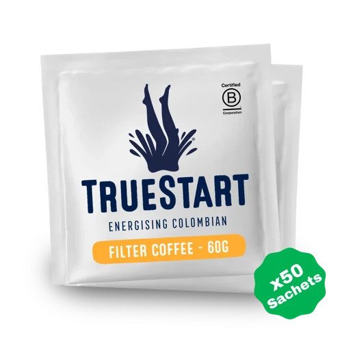 TrueStart Coffee Energising Colombian Pre-Ground Filter Coffee Sachets 60g  (Pack 50) - OCFEC60G50