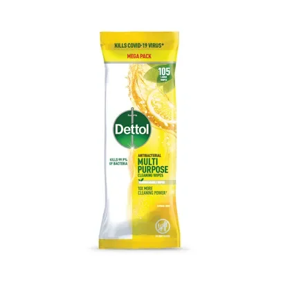 Dettol Antibacterial Multi Purpose Cleaning Wipes Citrus (Pack 105) - 3124900