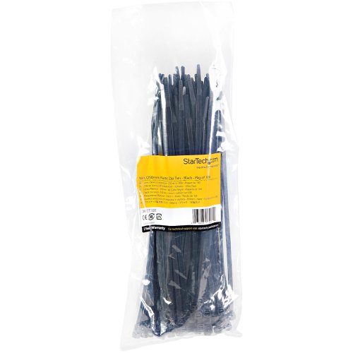 These Extra-Large cable ties enable you to conveniently bundle and secure multiple cables, to route and organize them. 100 Black cable ties are included, ensuring you'll have plenty on hand.These plastic electrical cable wraps are 10” (25 cm) in length securing cable bundles up to 2.67” (68 mm) in diameter. They're quick and easy to install or remove, with adjustable tension and a basic one-piece design -- perfect for organizing network cables, power cables, or other cables at your home or office workstation.Made of durable Nylon 66 material, these cable ties are tough and flexible. They've been rigorously tested to support up to 50 lbs (22.7 kg) of weight & are UL94 V-2 fire rated, UL Approved, and CE & Lloyd's Register Certified.