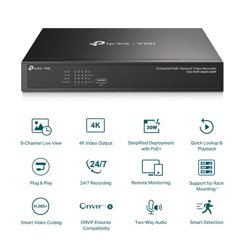8TP10378050 | The VIGI network video recorder coordinates with camera systems to help you view, store, and playback videos.
