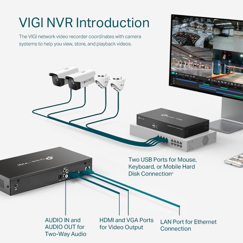 8TP10326494 | The VIGI network video recorder coordinates with camera systems to help you view, store, and playback videos.