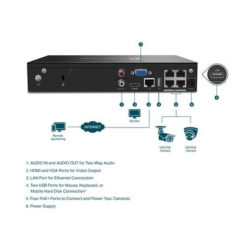 TP-Link VIGI 4 Channel PoE Plus Network Video Recorder 8TP10378049