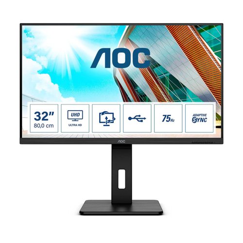 AOC U32P2CA 31.5 Inch 3840 x 2160 Pixels 4K Ultra HD VA Panel HDMI DisplayPort USB Hub Monitor