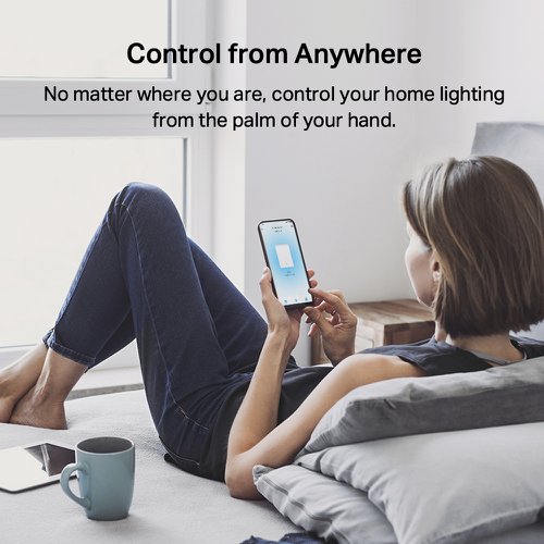Unsure you turned off the light in the other room? Just check the Tapo app and turn off the lights from the comfort of your bed.No matter how many boxes you're carrying, just tell your favourite voice assistant to turn on the lights for you.A true smart home runs itself. Schedule when your lights turn on to match your daily routine or set a timer for added convenience.With Smart Actions, your Tapo devices work seamlessly together to create a smarter home. Trigger your switch when motion is detected with the Tapo Motion Sensor. Group lights and devices onto one switch to control the entire room with a single tap.Forget about leaving a light on for hours while you’re out and about. Away Mode lets your switch turn a light on and off like someone’s actually home. This deters burglars while saving energy.