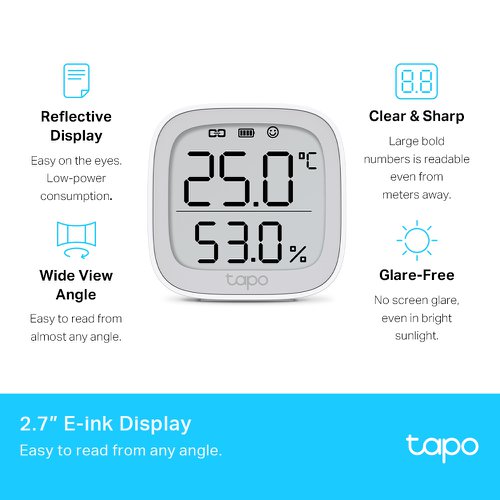 TP-Link Tapo Smart Temperature and Humidity Monitor 8TP10380262 Buy online at Office 5Star or contact us Tel 01594 810081 for assistance
