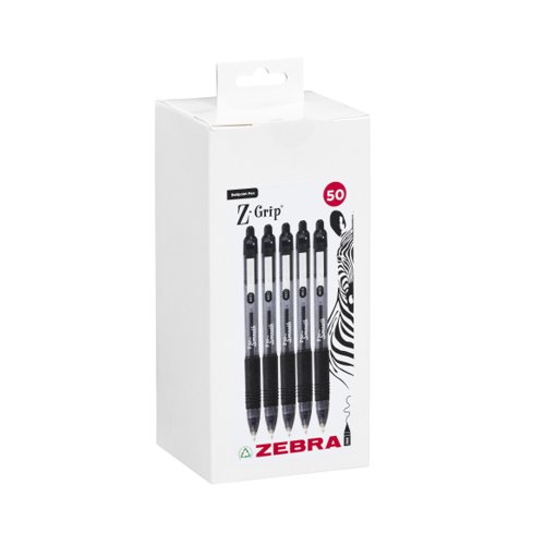 14160ZB - Zebra Z-Grip Smooth Ballpoint Pen 1.0mm Tip Black (Pack 50) - 02759