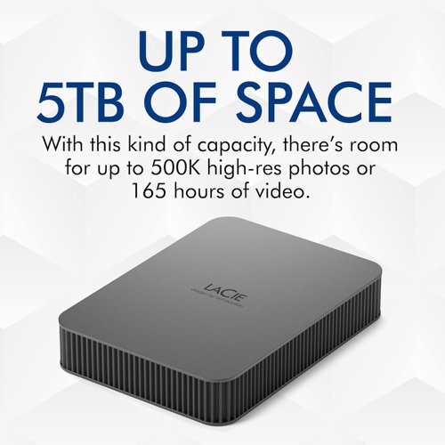 LaCie 5TB USB-C Mobile External Hard Drive Grey 8LASTLR5000400 Buy online at Office 5Star or contact us Tel 01594 810081 for assistance