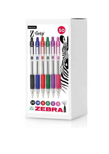 Zebra Z-Grip Ballpoint Pen 1.0mm Tip Assorted (Pack 50) - 02758