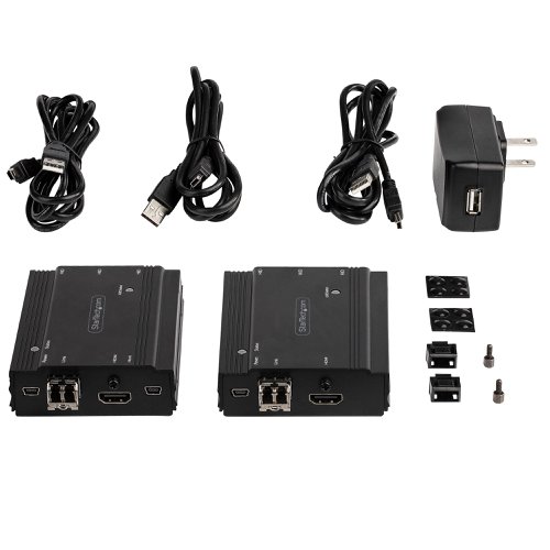 8ST10349494 | This HDMI KVM extender kit lets you use a keyboard, mouse and monitor to remotely control any computer over a point-to-point fibre connection. When combined with a KVM switch, the KVM console extender can be used with multiple computers. The extender features three USB HID ports that enable you to connect HID devices, like your keyboard and mouse.The HDMI KVM extender delivers up to 4K 60Hz UHD picture quality to your remote display with support for 4:4:4 chroma sampling.The extender supports EDID pass-through, ensuring your computer can automatically configure optimal settings for your display using 10G LC multi mode fibre cabling.