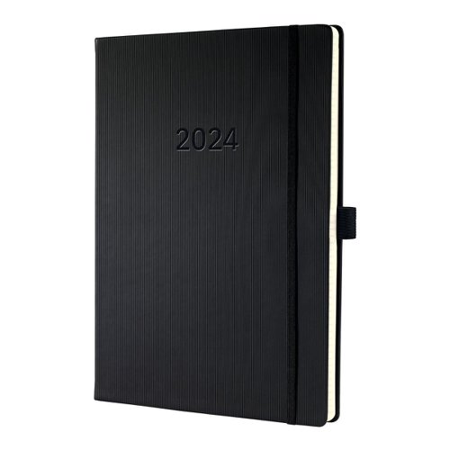 Sigel Conceptum Diary A4 Week To View 2024 Vertical Layout Hard Cover Softwave Surface With Elastic Fastener And Pen Loop Black - C2418