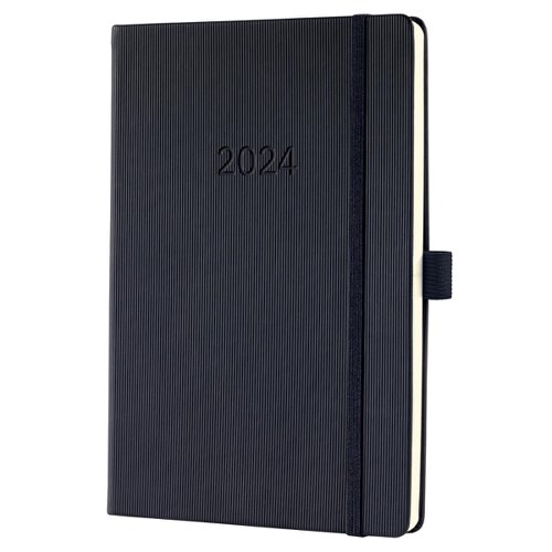 Sigel Conceptum Diary A5 Week To View 2024 Hard Cover Softwave Surface With Elastic Fastener And Pen Loop Black - C2412