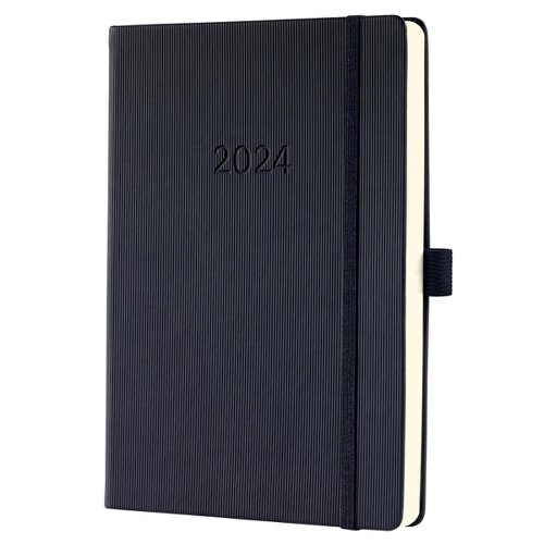 Sigel Conceptum Diary A5 Day To Page 2024 Hard Cover Softwave Surface With Elastic Fastener And Pen Loop Black - C2410