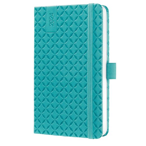 Sigel Jolie Diary A6 Week To View 2024 Hardcover With Elastic Fastener And Archive Pocket And Pen Loop Aqua Green - J4102