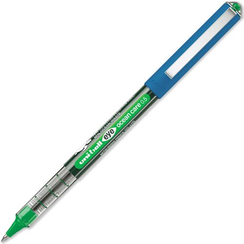 uni-ball Eye Micro UB-150ROP Ocean Care Liquid Ink Rollerball Pen 0.5mm Tip 0.3mm Line Green (Pack 12) - 299289000