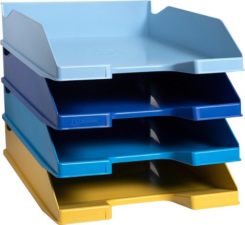 GH11320 Exacompta Bee Blue Letter Trays Recycled A4 Set of 4 Assorted pack 1